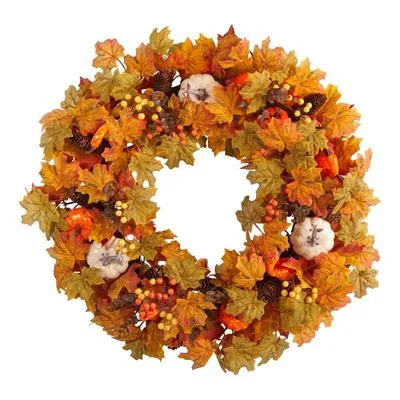 Christmas Shopping 30" Autumn Pumpkin and Maple Leaf Artificial Fall Wreath