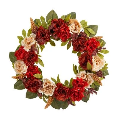 30" Harvest and Peony Artificial Wreath