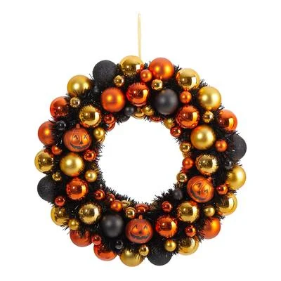 30" Halloween Shatterproof Jack O'lantern Pumpkin Ornament Wreath