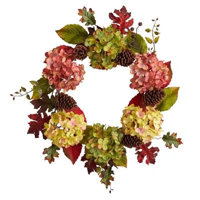 25" Autumn Hydrangea and Pinecones Fall Artificial Wreath