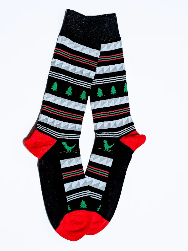 Christmas Magical Holiday Atmosphere Christmas Dino Striped Crew Socks