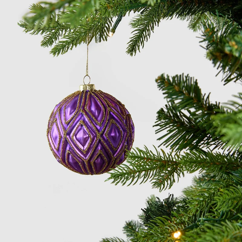 Christmas Family Time Purple Ball Ornament with Diamond Glitter Detailing