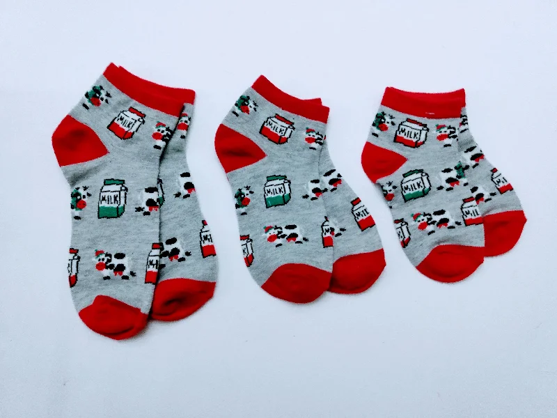 Christmas Dreamy Snowfall Cow Milk Christmas Matching Low Crew Socks