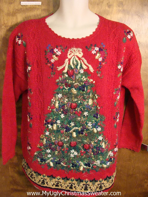 Christmas Celebration Red 80s Huge Tree Ugly Christmas Sweater