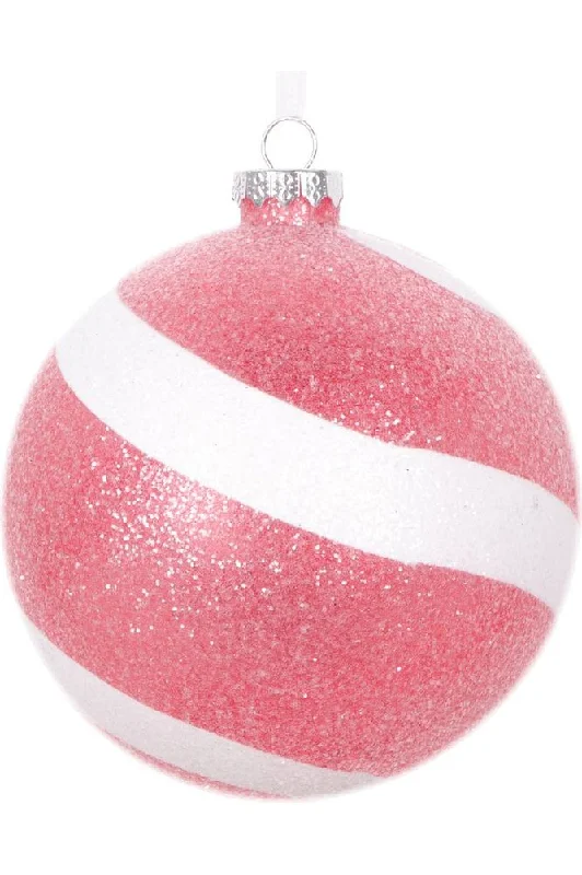 Christmas Wrapping Red and White Sugar Glitter Ball Ornaments (Set of 3)