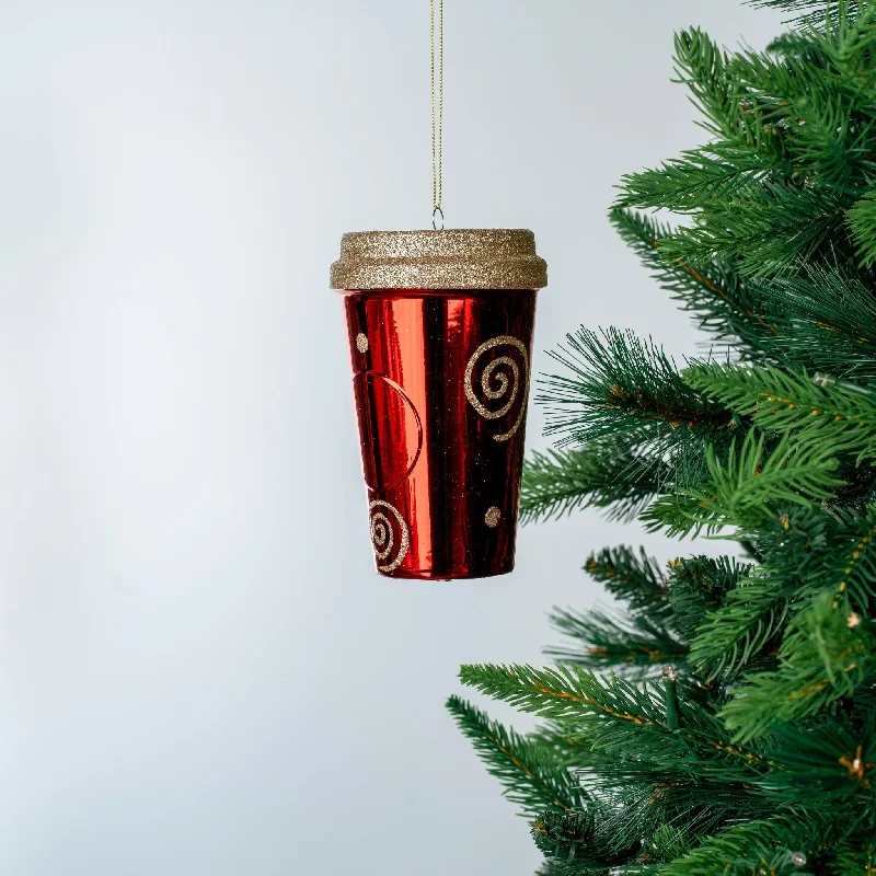 Christmas Wishes Red & Champagne Glitter Coffee Cup Ornament