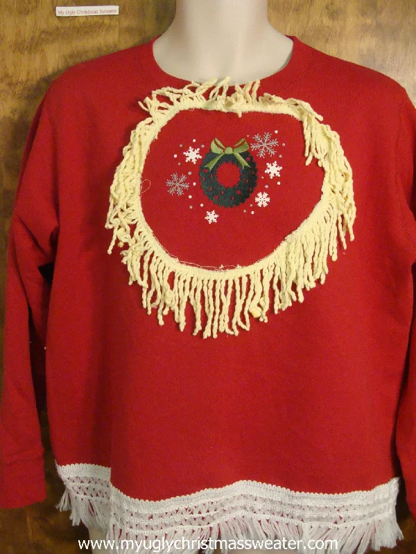 Red Christmas Sweatshirt with Yellow Fringe