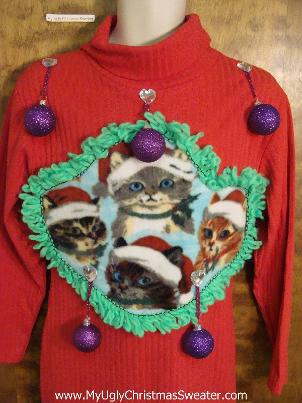 Festive Season Red Festive Cats Ugly Christmas Sweater Party Dress Size M