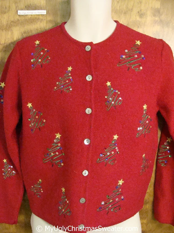 Christmas Cozy Handmade Decorations Red Festive Sequin Trees Ugly Christmas Sweater
