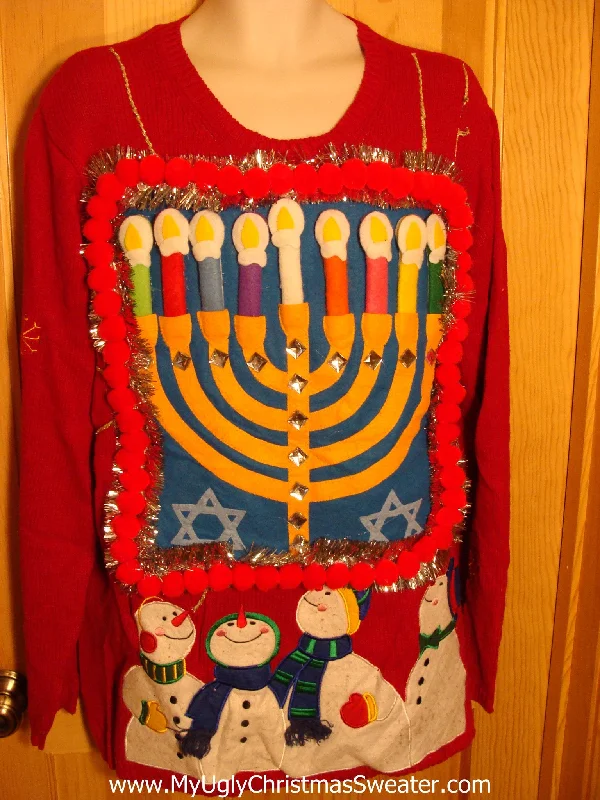 Red Hanukkah Sweater with Snowmen