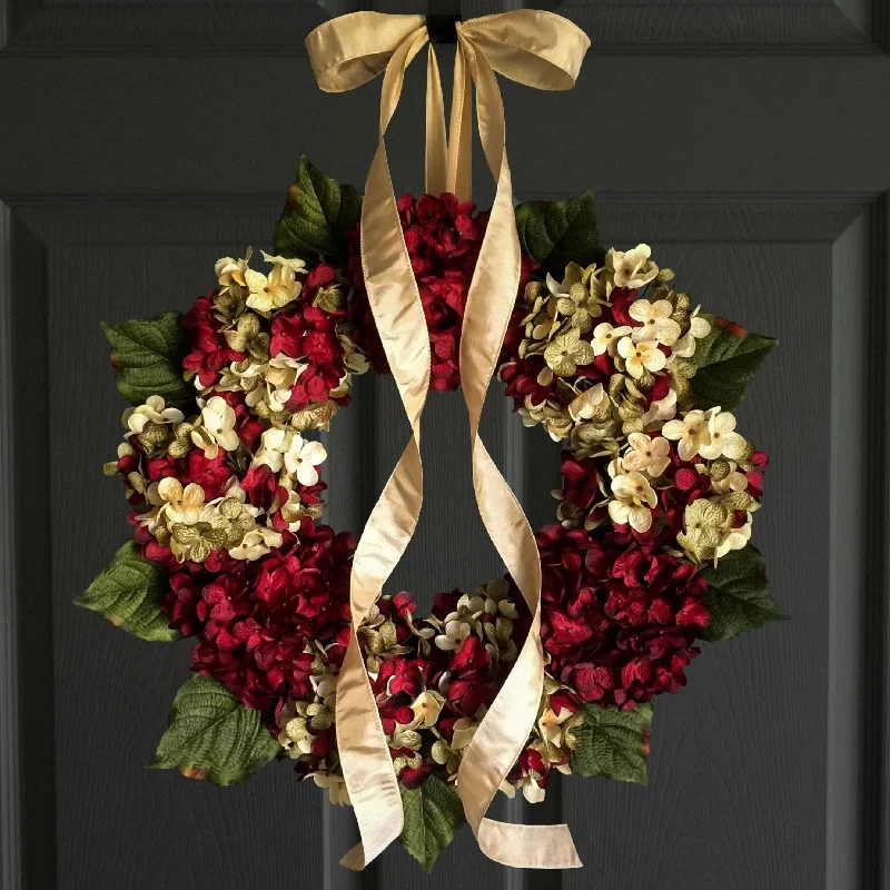 Stunning Red Hydrangea Front Door Wreath