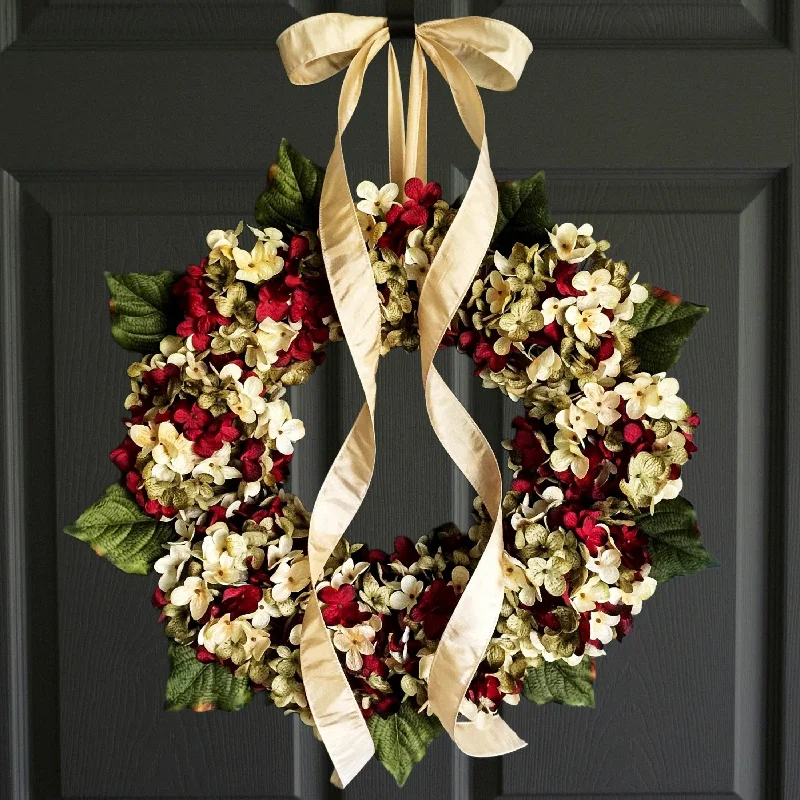 Red Hydrangea Year Round Front Door Wreath