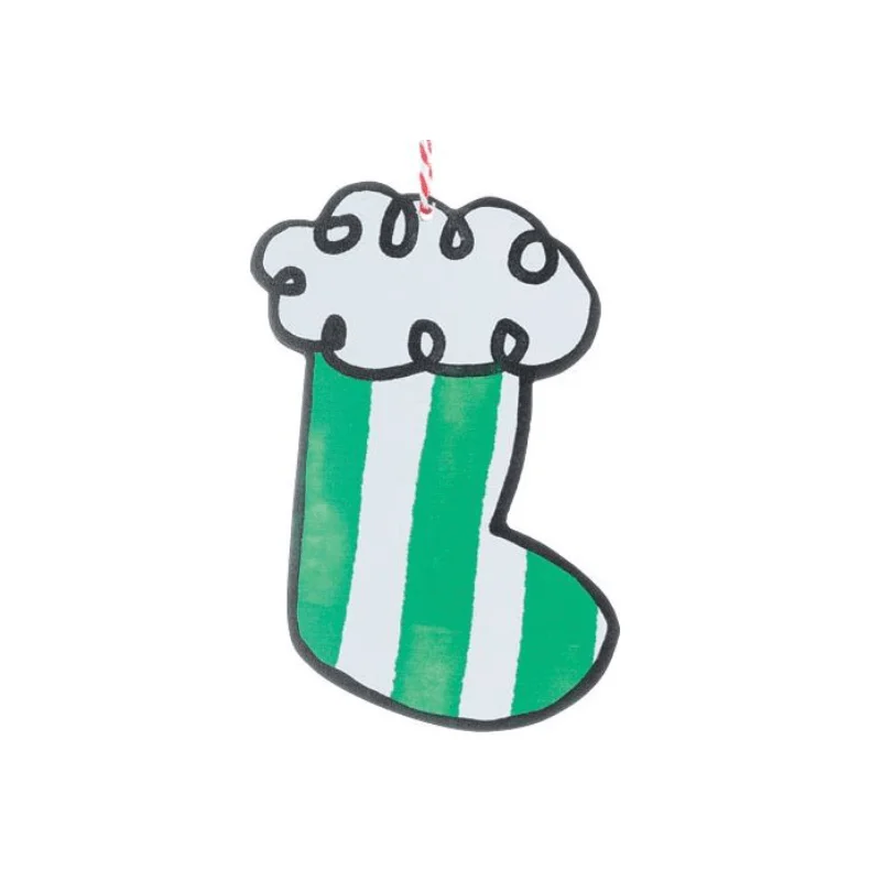 Christmas Jolly Time Green Striped Stocking Ornament