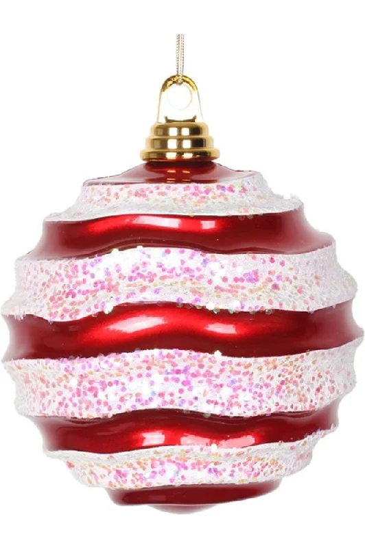 Christmas Wrapped With Love Red-White Candy Glitter Wave Ball Ornament