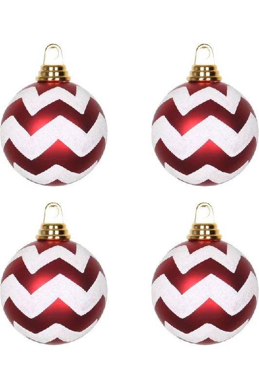 Christmas Cheer Red White Matte Glitter Chevron Ball (Set of 4)
