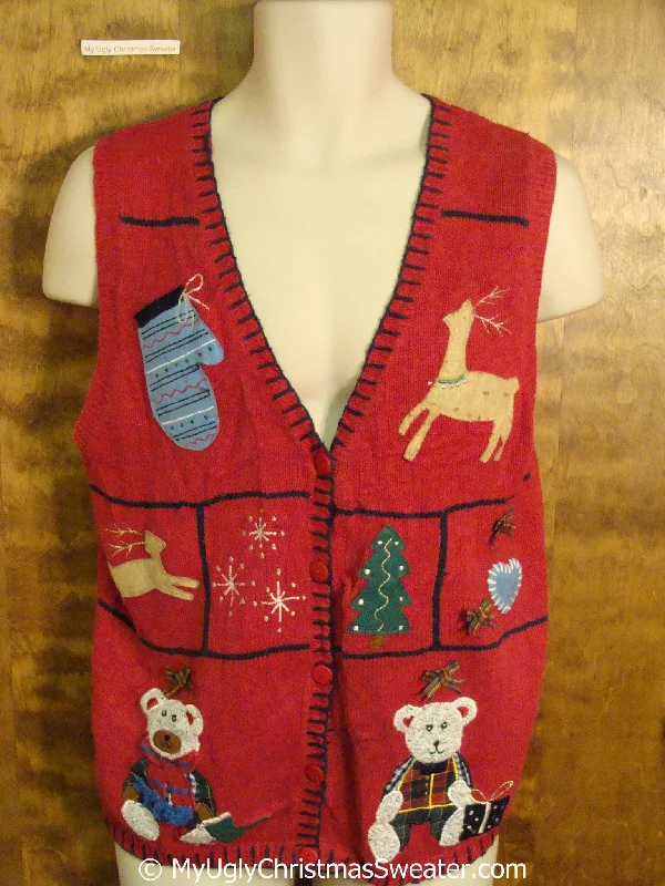 Christmas Gift Packing Station Reindeer and Bears Cheap Christmas Sweater Vest