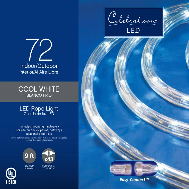 Christmas Gifts Celebrations LED Cool White 72 ct Rope Christmas Lights 9 ft.