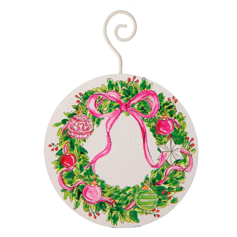 Christmas Magical Holiday Atmosphere Round Top - Ornament - Pink Wreath