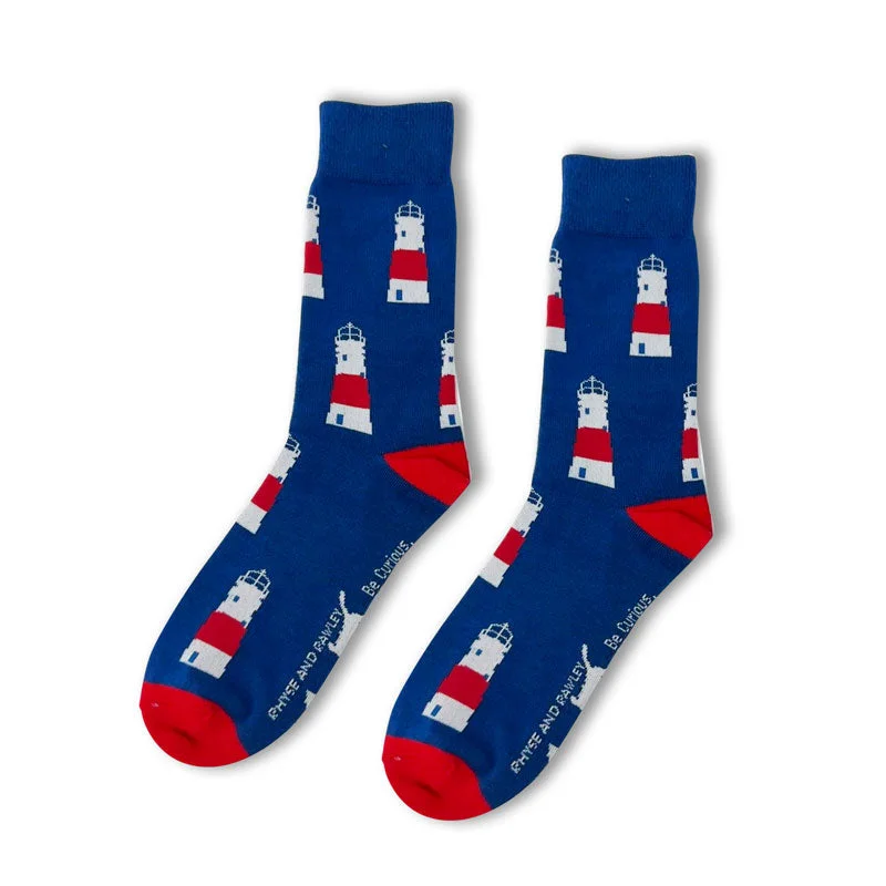 Christmas Jolly Time Sankaty Lighthouse Socks in Navy
