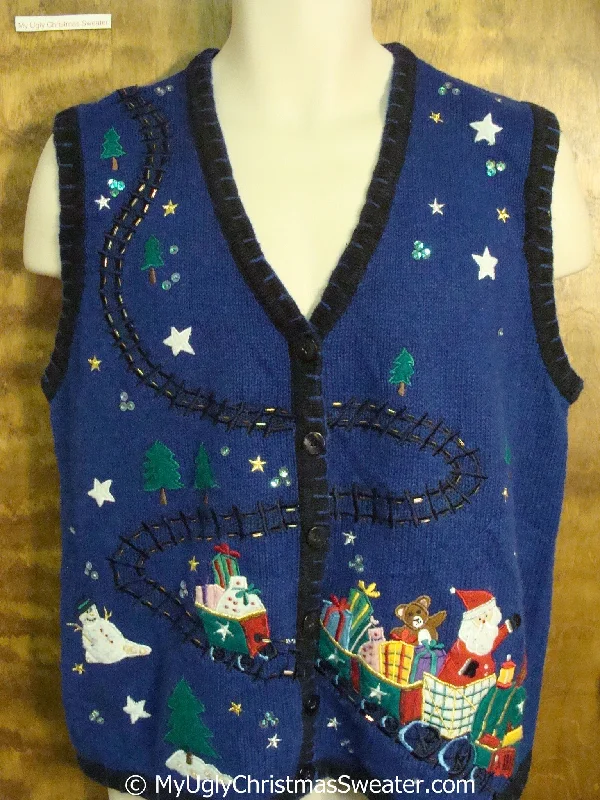 Christmas Market Santa and Toy Train Cheap Christmas Sweater Vest