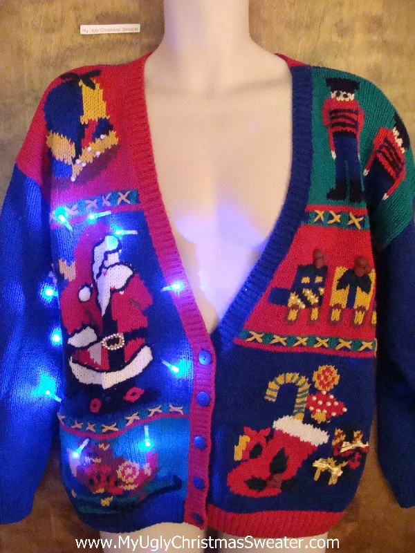 Christmas Traditions Santa and Toys 80s Light Up Ugly Xmas Sweater