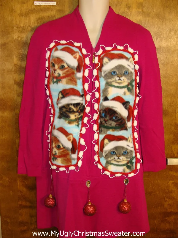 Christmas Party Santa Cat 6pack Pink Ugly Christmas Sweater Party Dress Size 10