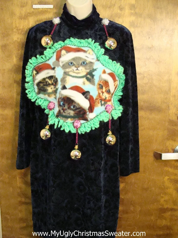 Holiday Fun Santa Cat and Ornaments Ugly Christmas Sweater Party Dress Size 12