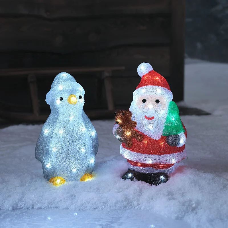 Santa Claus 32cm Penguin & Santa LED 3D Acrylic Figure Duo