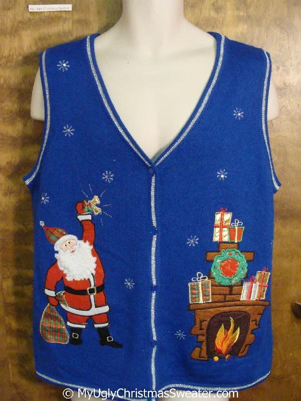 Christmas Warming Cocoa Sips Santa Ringing a Bell Christmas Sweater Vest