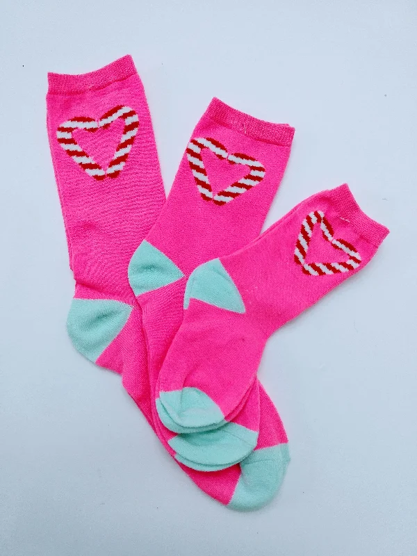 Christmas Midnight Fun Candy Cane Heart Matching Crew Socks