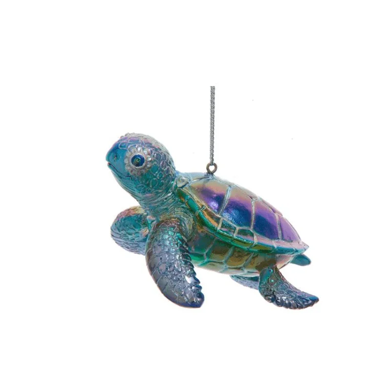 Christmas Cheerful Holiday Atmosphere Sea Turtle Glass Ornament