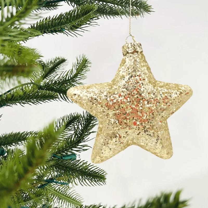 Christmas Snowfall Star Ornament with Golden Glitter