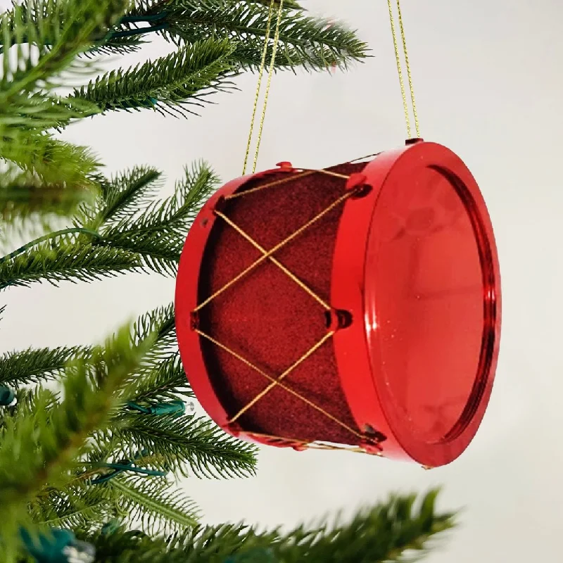 Christmas Joy Sparkling Red Festive Drum Ornament