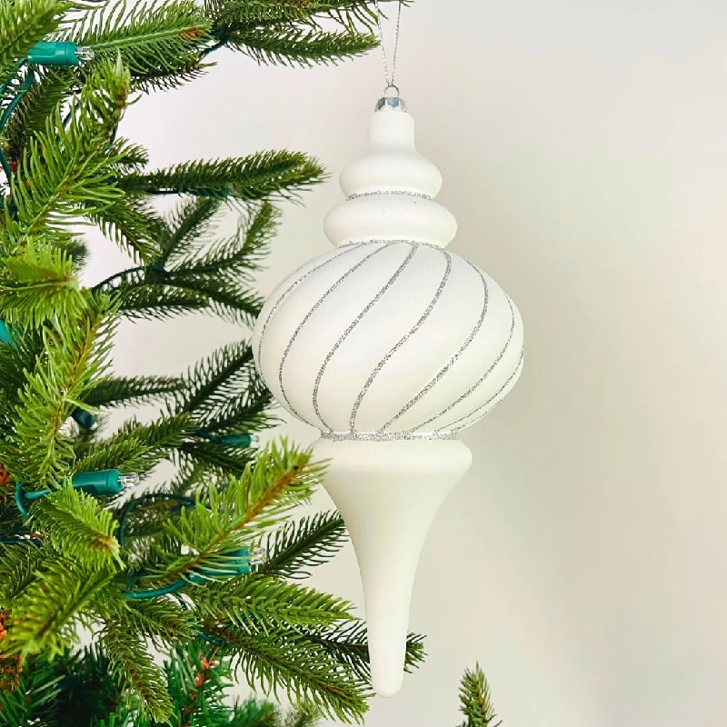 Christmas Wreath Matte Silver Glitter White Finial