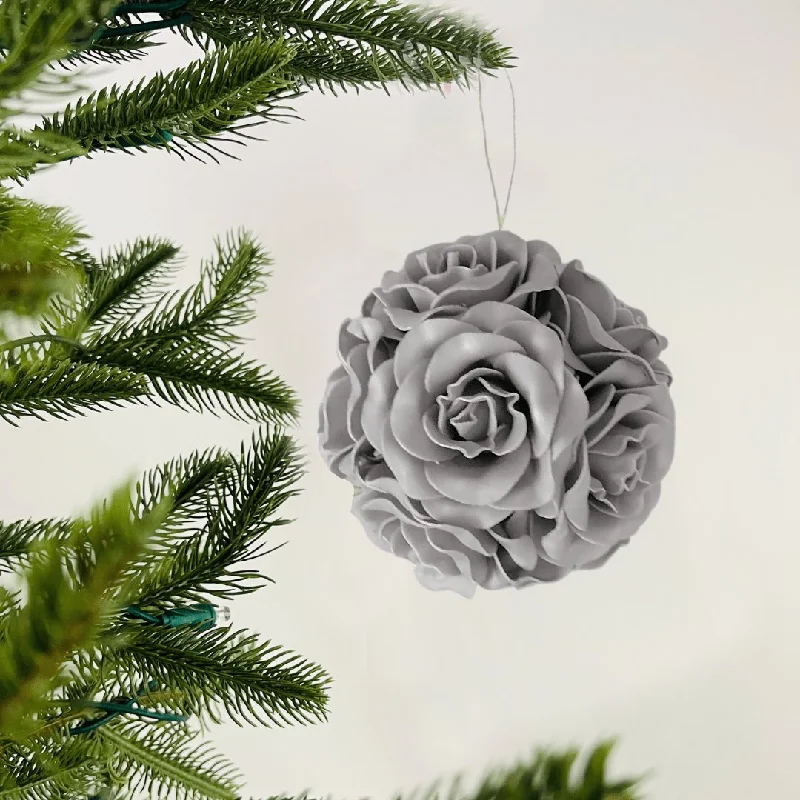 Christmas Stockings Silver Rose Flower Ornament