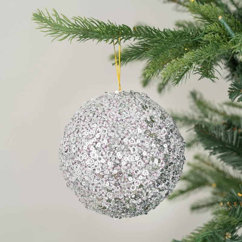 Christmas Shopping Silver Sequin Ball Ornament