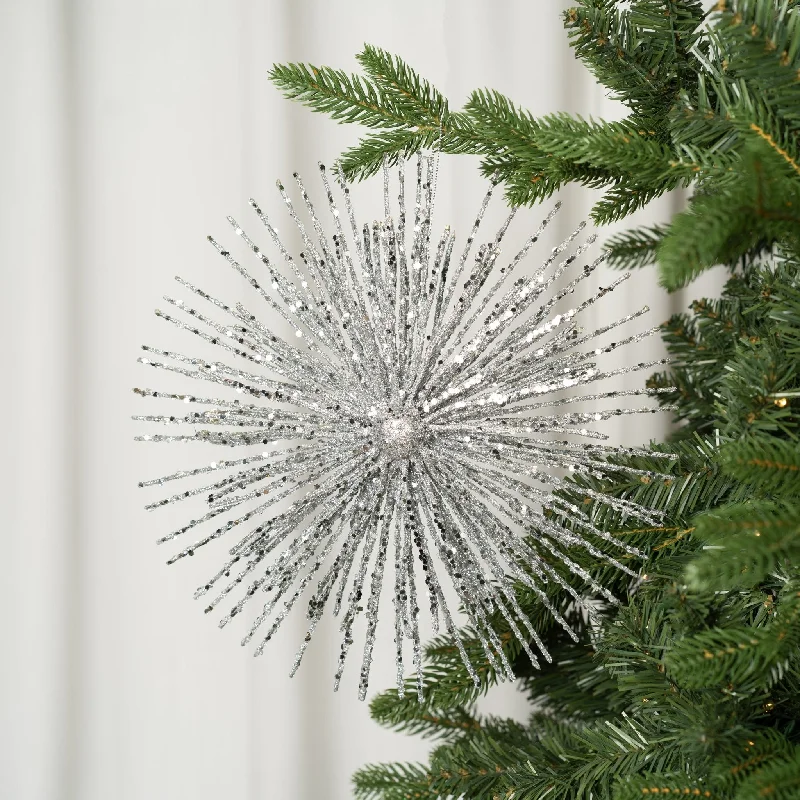 Christmas Songs Silver Starburst Ornament with Silver Glitter