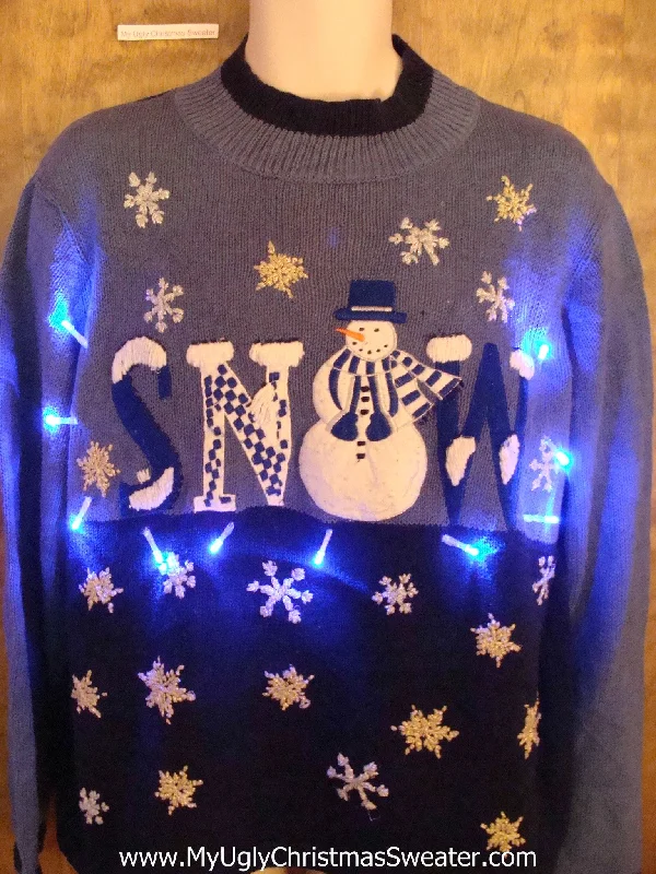 Christmas Traditional Holiday Feasts SNOW and Snowman Light Up Ugly Xmas Sweater