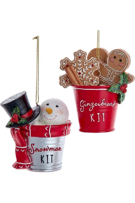 Christmas Handmade Pine Wreaths Snowman and Gingerbread In Pail Ornaments