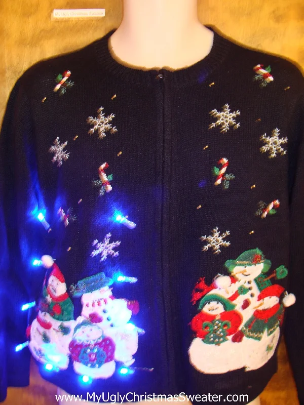 Christmas Dreamy Festive Vibes Snowman Block Party Light Up Ugly Xmas Sweater