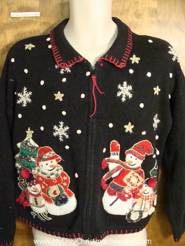 Christmas Jolly Time Snowman Families 80s Ugly Christmas Jumper