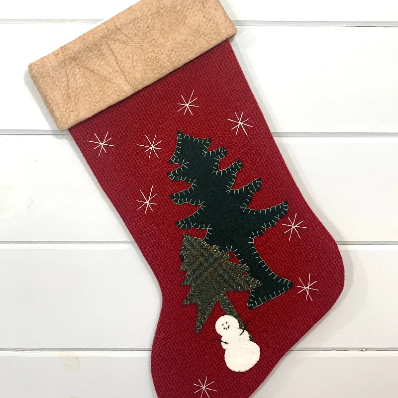 Snowman in the Pines Christmas Stocking