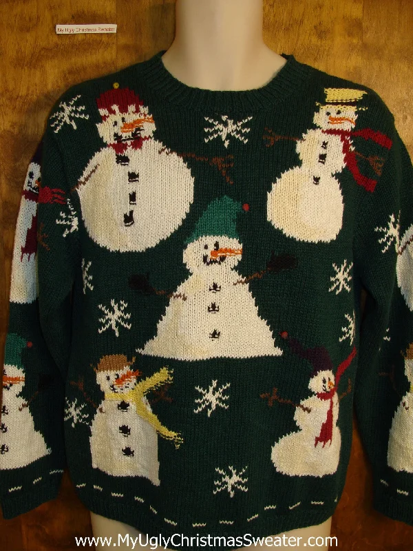 Christmas Holly Berry Wreaths Snowman Party 80s Ugly Christmas Sweater