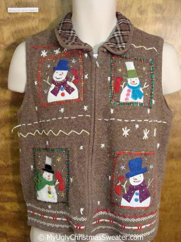 Christmas Winter Scenery Snowman Themed Brown Cheap Christmas Sweater Vest