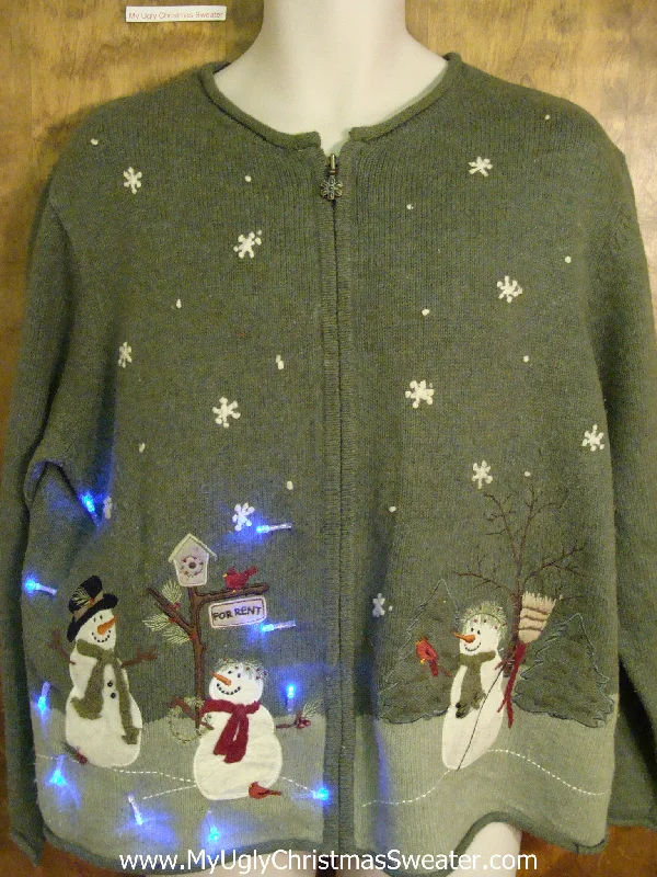 Christmas Snowflake Magic Snowman Trio Winter Wonderland Light Up Ugly Xmas Sweater