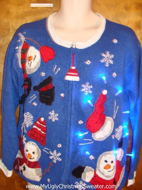 Christmas Magical Traditions Snowmen Losing Their Hats Light Up Ugly Xmas Sweater