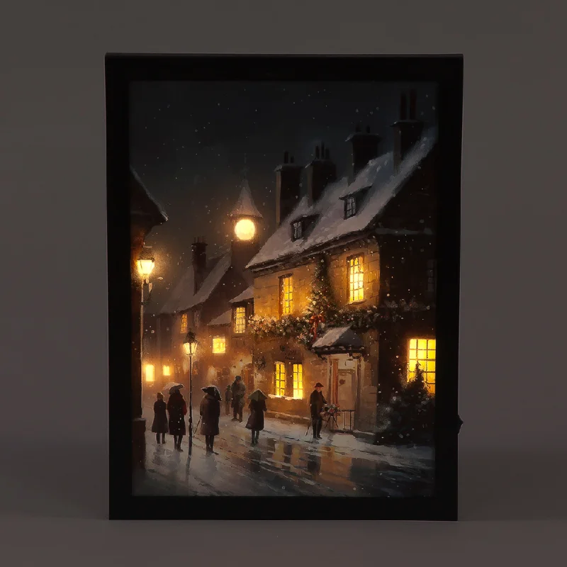 Christmas Celebration Snowtime LED Framed Canvas Winter Street