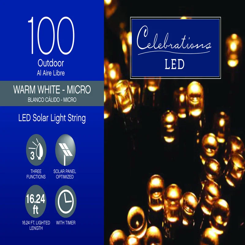 Snowy Christmas Celebrations LED Micro/5mm Clear/Warm White 100 ct String Christmas Lights 16.24 ft.