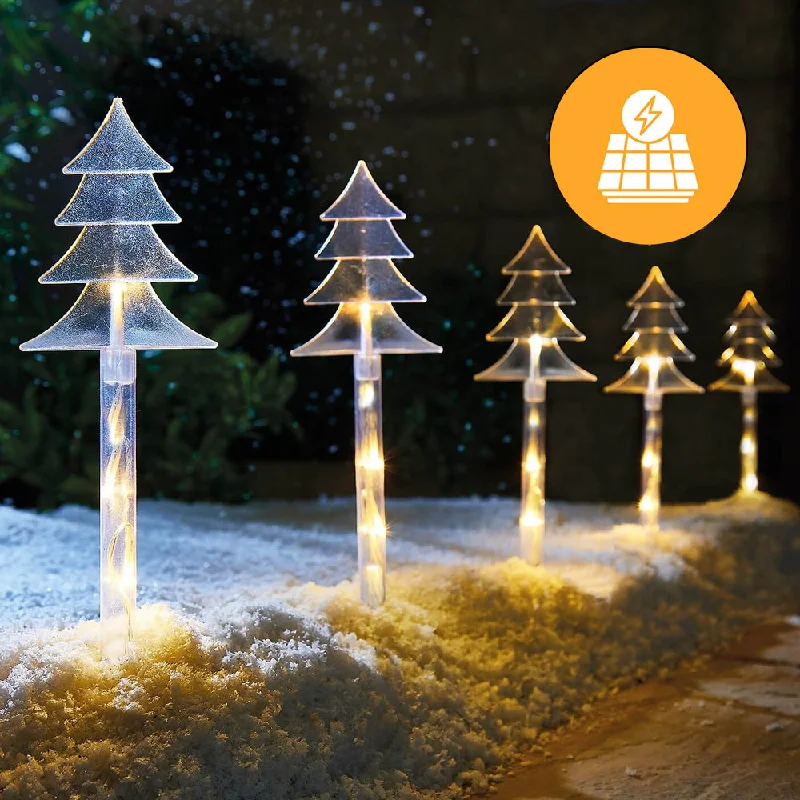 Christmas Magic Set of 5 38cm Solar Tree Shape Path Lights - Multicolor