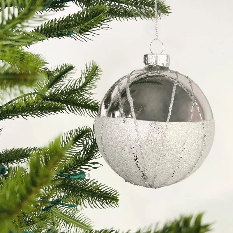 Holiday Treats Sparkling Silver Ball Ornament with Matte Finish